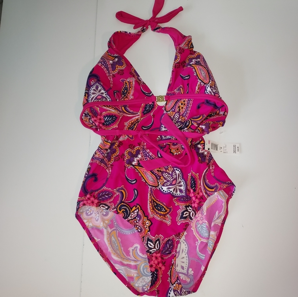 Pink Paisley Halter One-Piece Swimsuit